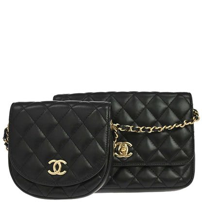 Chanel 2019 Black Lambskin Side Packs Shoulder Bag