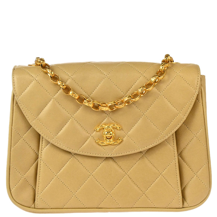 Chanel 1991-1994 Beige Lambskin Shoulder Bag