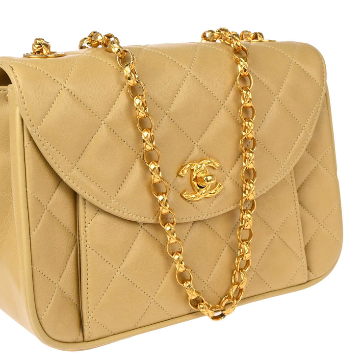 Chanel 1991-1994 Beige Lambskin Shoulder Bag