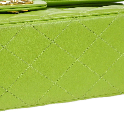 Chanel 2002-2003 Light Green Lambskin Medium Classic Double Flap Shoulder Bag