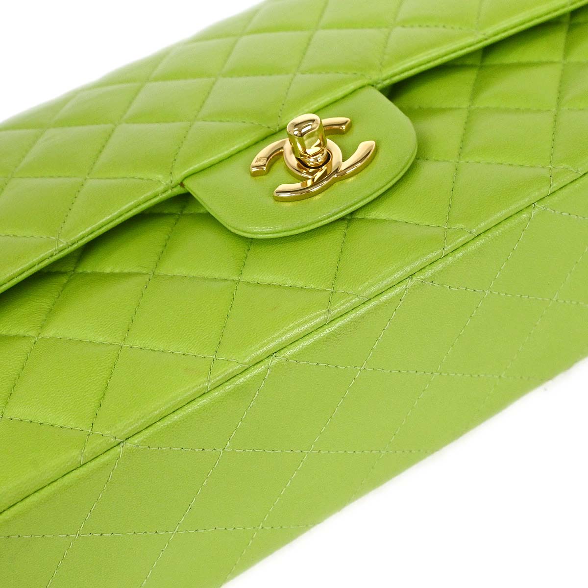 Chanel 2002-2003 Light Green Lambskin Medium Classic Double Flap Shoulder Bag