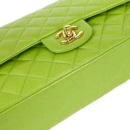 Chanel 2002-2003 Light Green Lambskin Medium Classic Double Flap Shoulder Bag