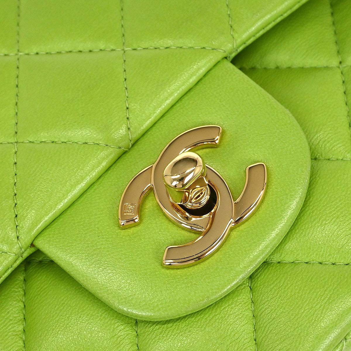 Chanel 2002-2003 Light Green Lambskin Medium Classic Double Flap Shoulder Bag