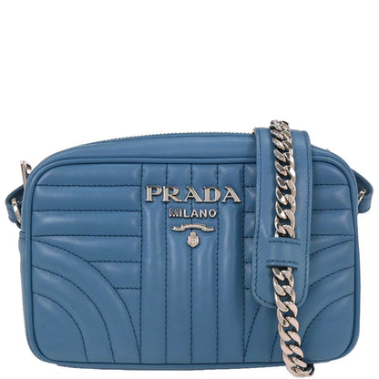 Prada Blue Leather Diagramme Chain Shoulder Bag
