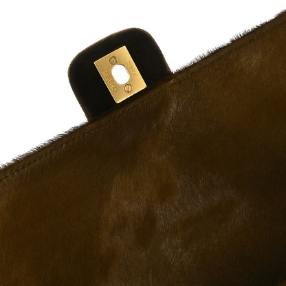 Chanel * 2000-2002 Brown Pony Hair Choco Bar Single Flap Shoulder Bag