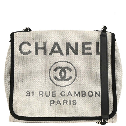 Chanel 2015-2016 Gray Nylon Canvas Deauville Shoulder Bag