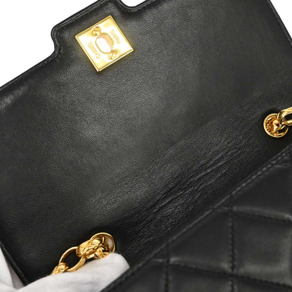 Chanel 1989-1991 Black Lambskin Single Flap Shoulder Bag