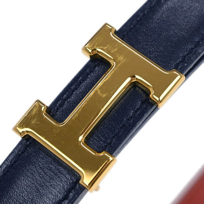 Hermes 1997 Navy Box Calf Constance Reversible Belt #80 Small Good