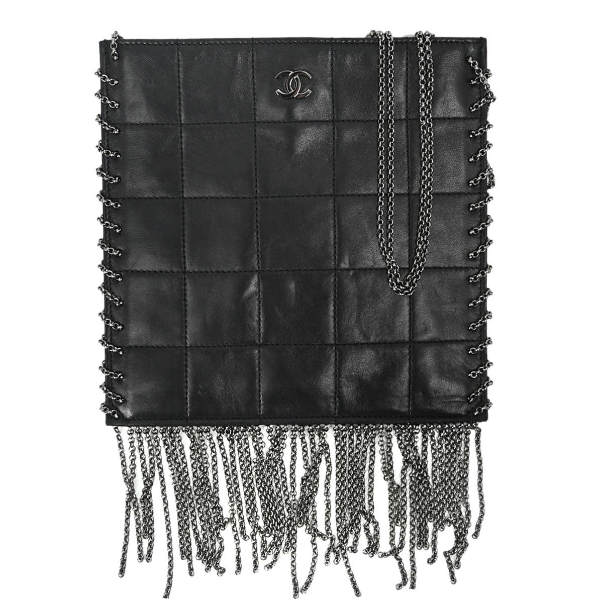 Chanel 2002-2003 Black Lambskin Fringe Chocolate Bar Shoulder Bag