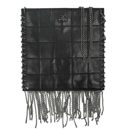 Chanel 2002-2003 Black Lambskin Fringe Chocolate Bar Shoulder Bag