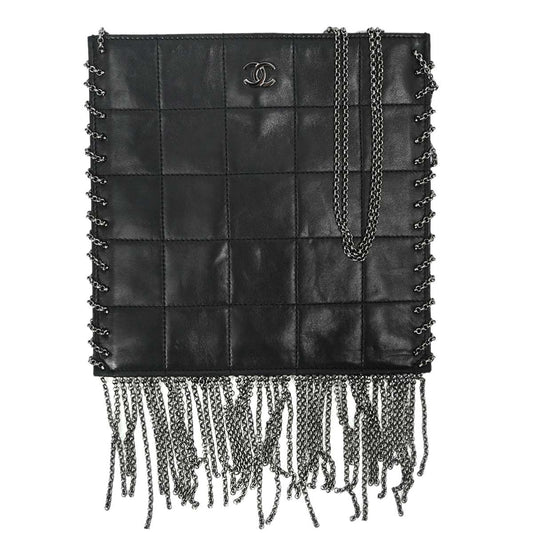 Chanel 2002-2003 Black Lambskin Fringe Chocolate Bar Shoulder Bag
