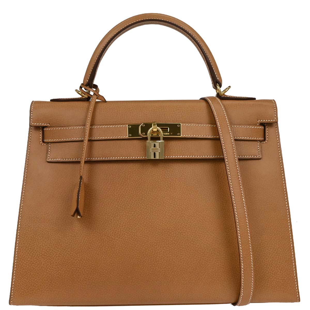 Hermes 2003 Gold Ardennes Kelly 32 Sellier 2way Shoulder Handbag