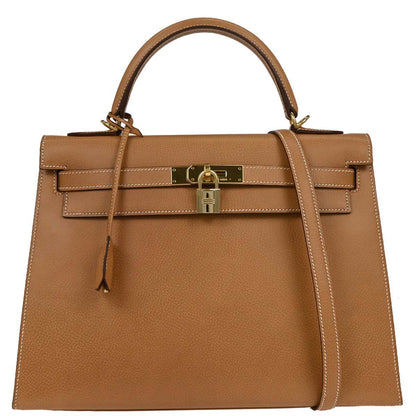 Hermes 2003 Gold Ardennes Kelly 32 Sellier 2way Shoulder Handbag