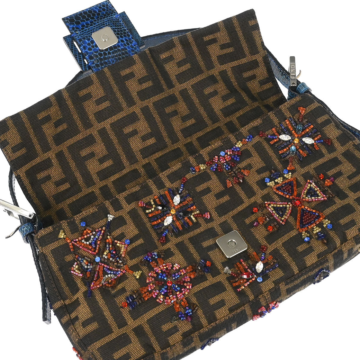 Fendi * 2000 Brown Crocodile Zucca Baguette Handbag