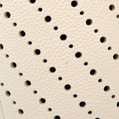 Chanel White Perforated Caviar Skin Chevron Shopping Tote Bag Handbag