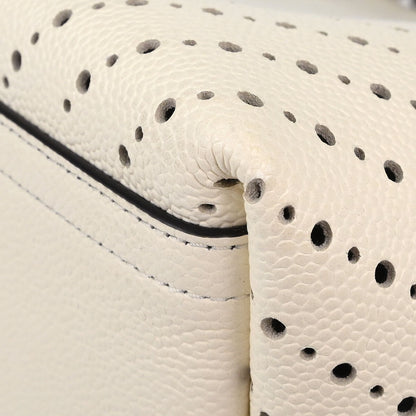 Chanel White Perforated Caviar Skin Chevron Shopping Tote Bag Handbag
