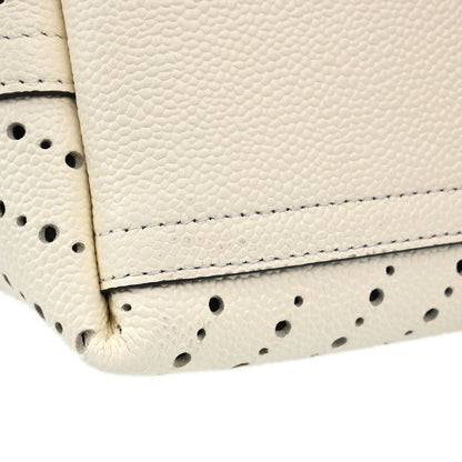 Chanel White Perforated Caviar Skin Chevron Shopping Tote Bag Handbag