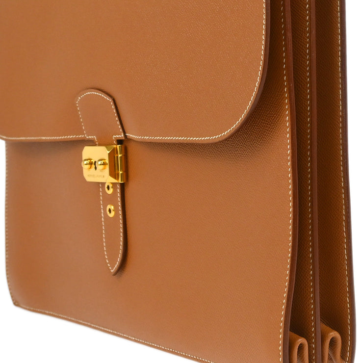 Hermes 1999 Gold Courchevel Sac a Depeches 38 Briefcase