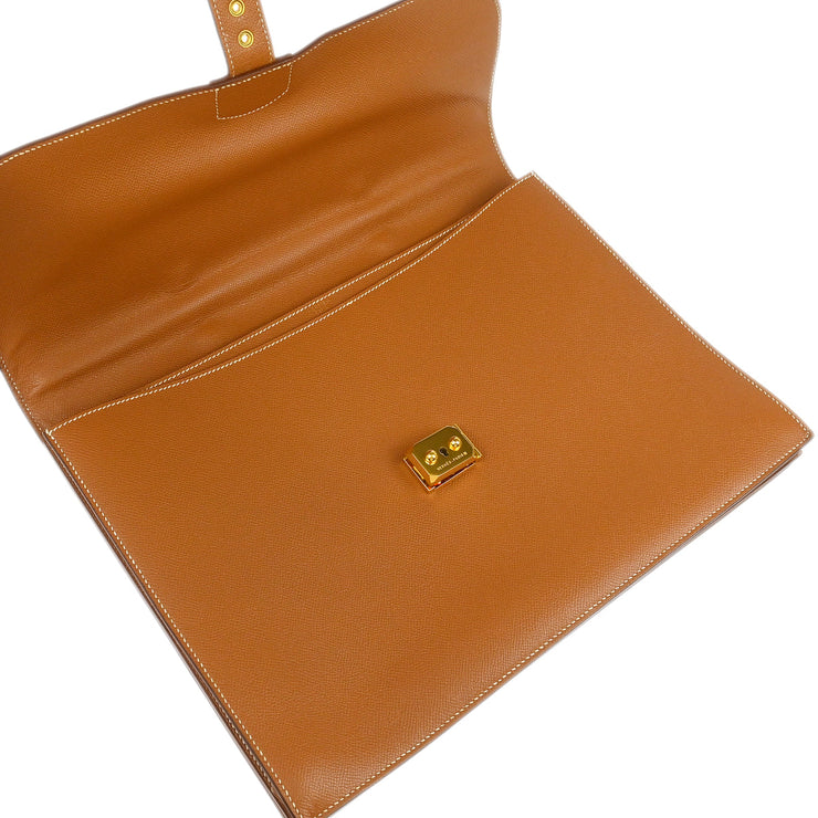 Hermes 1999 Gold Courchevel Sac a Depeches 38 Briefcase
