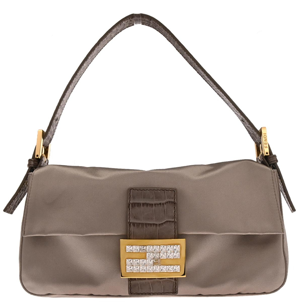 Fendi * Gray Satin Crocodile Baguette Handbag