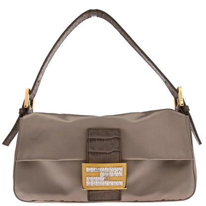 Fendi * Gray Satin Crocodile Baguette Handbag
