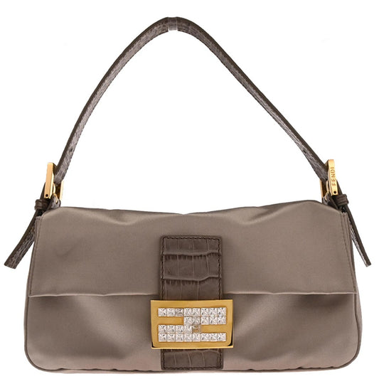 Fendi * Gray Satin Crocodile Baguette Handbag
