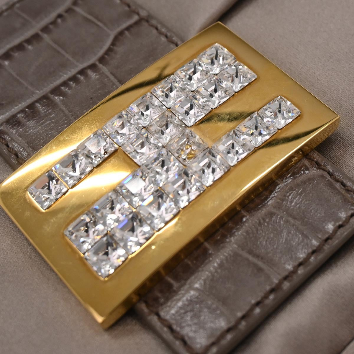 Fendi * Gray Satin Crocodile Baguette Handbag