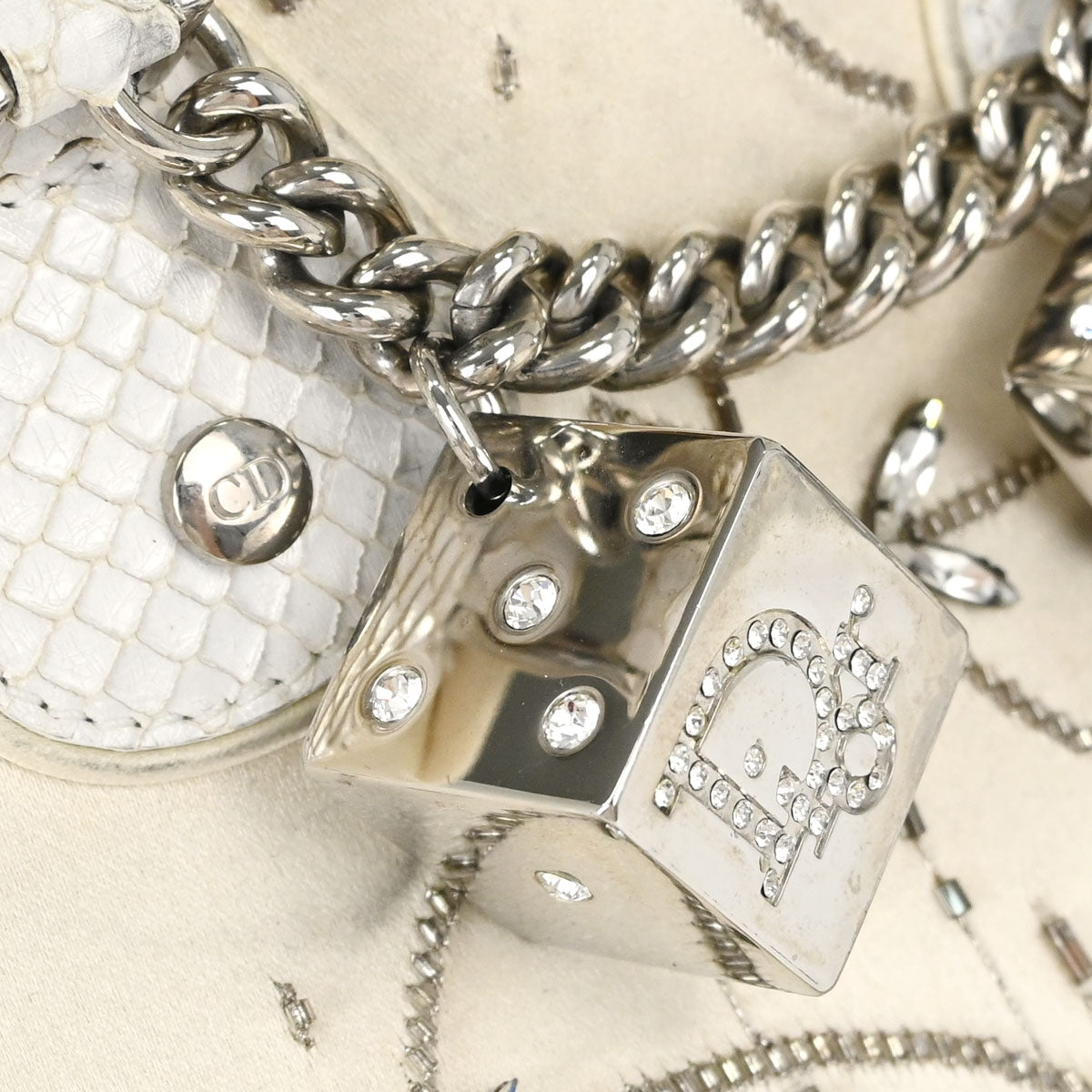 Christian Dior * White Python Gambler Dice Handbag
