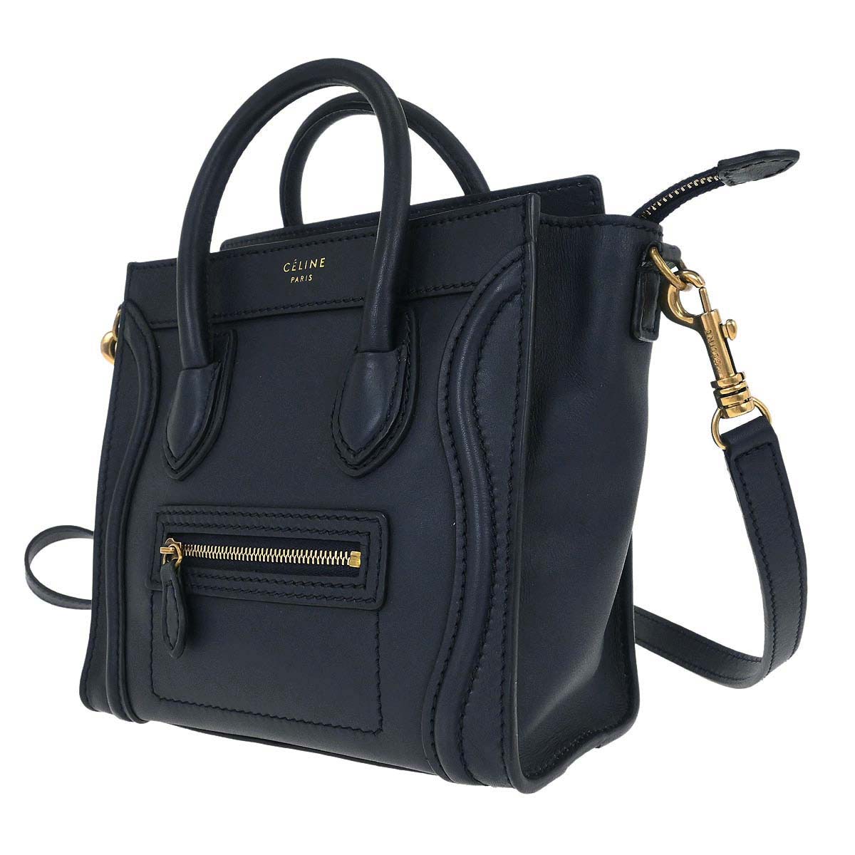 Celine Navy Leather Nano Luggage 2way Shoulder Tote Bag