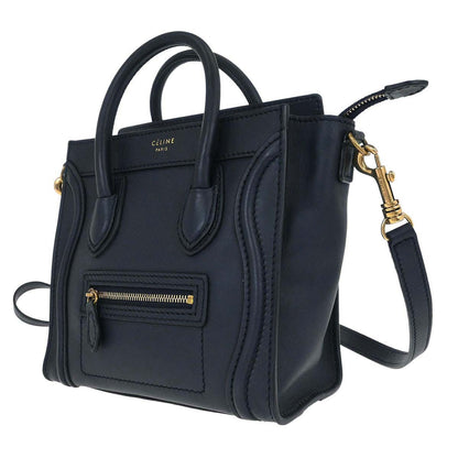 Celine Navy Leather Nano Luggage 2way Shoulder Tote Bag