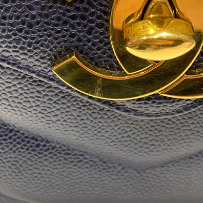 Chanel 1994-1996 Navy Caviar Jumbo Chevron Letter Flap Bag