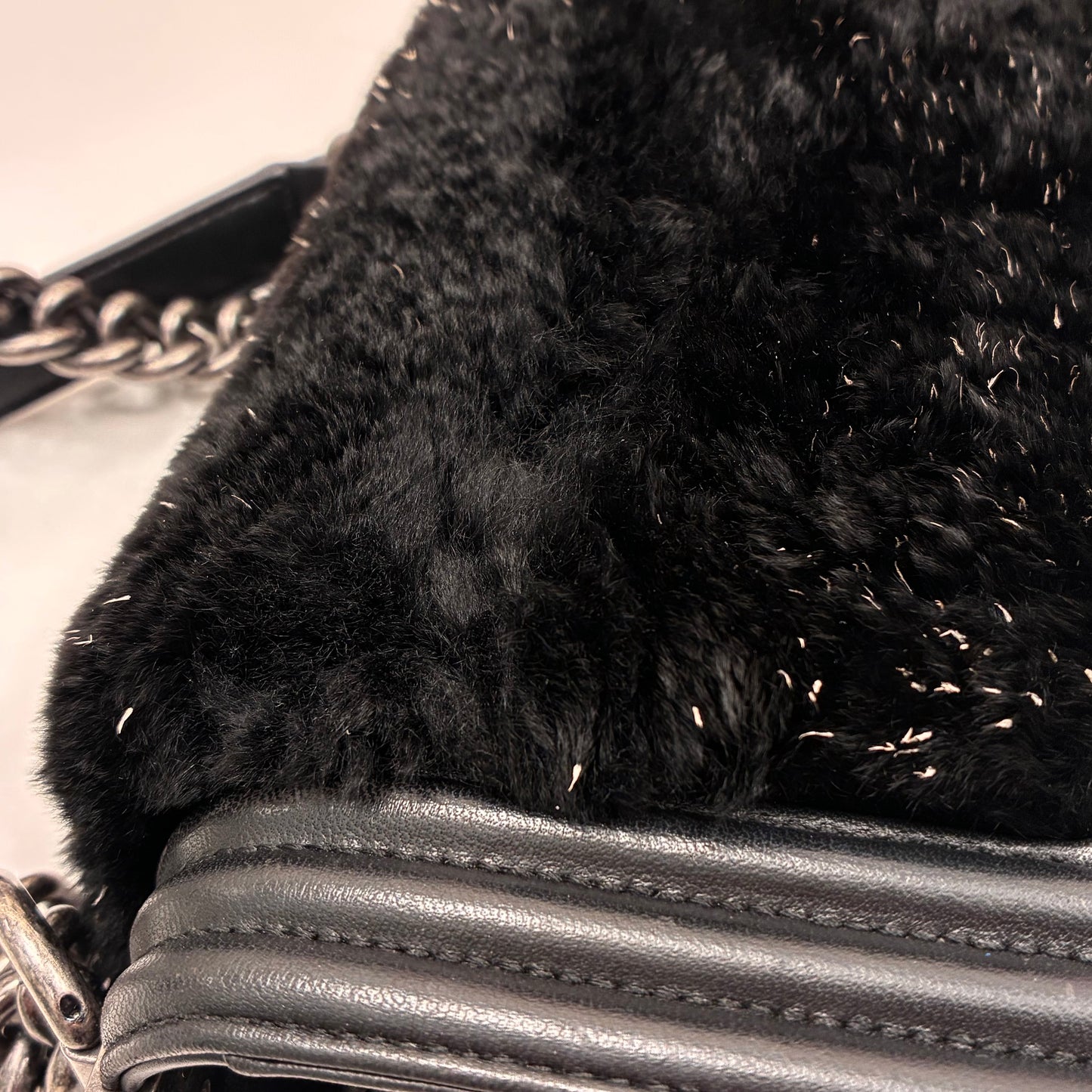 Boy Chanel 2017 Black Lambskin Lapin Fur Small Chain Shoulder Bag