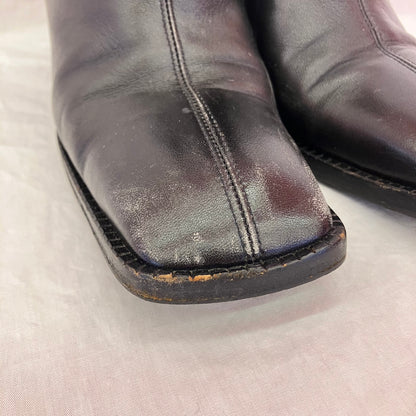 Chanel * Black Leather Short Boots Shoes #36 1/2