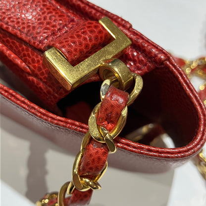 Chanel Red Caviar Chain Shoulder Phone Case