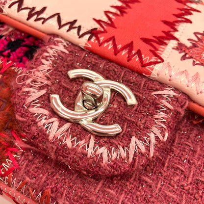 Chanel 2017 Pink Tweed Single Flap Patchwork Shoulder Bag