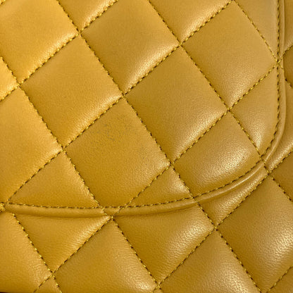 Chanel Yellow Lambskin Medium Classic Double Flap Shoulder Bag