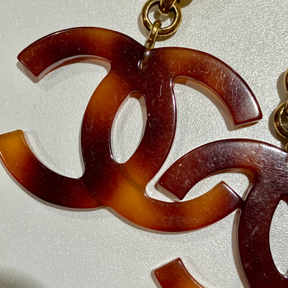 Chanel CC Dangle Earrings Gold Clip-On Brown 94P