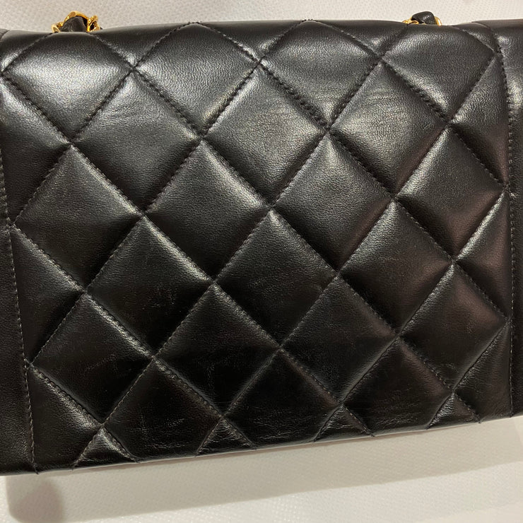 Chanel 1991-1994 Black Lambskin Small Diana Shoulder Bag