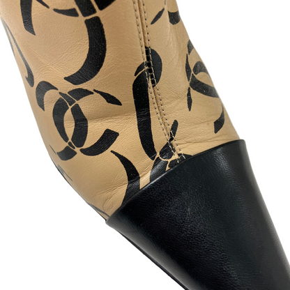 Chanel * Beige Bicolor Short Boots Shoes #35 1/2C
