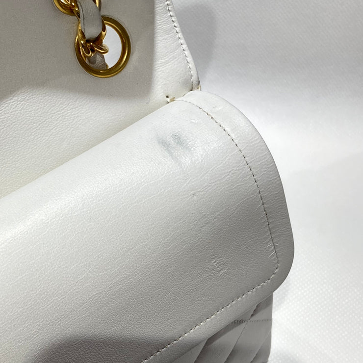 Chanel 1991-1994 White Lambskin Medium Double Flap Shoulder Bag