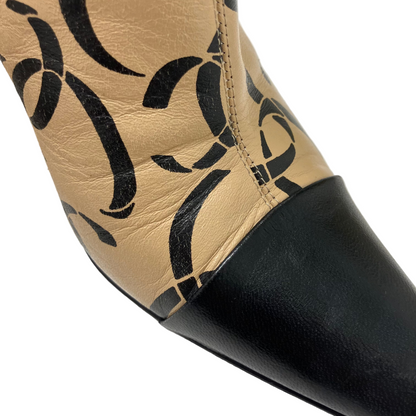 Chanel * Beige Bicolor Short Boots Shoes #35 1/2C