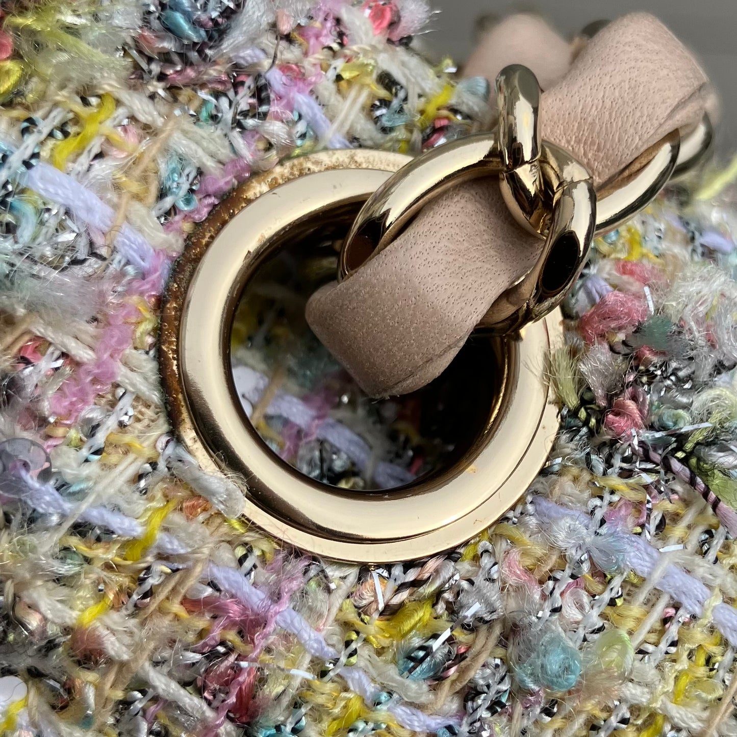 Chanel White Tweed Garden Party Medium Classic Double Flap Shoulder Bag