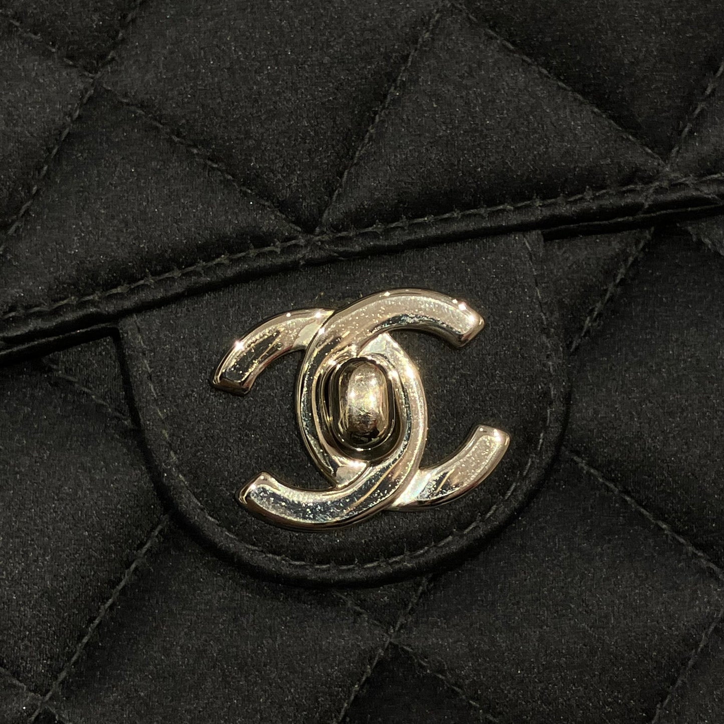 Chanel 1996-1997 Black Satin Mini Classic Square Flap Handbag