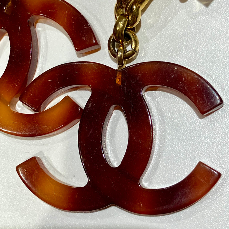 Chanel CC Dangle Earrings Gold Clip-On Brown 94P