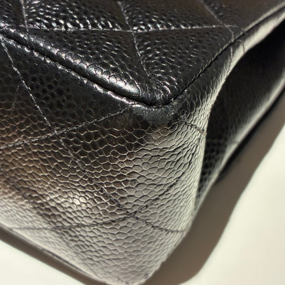 Chanel 2002-2003 Black Caviar Small Classic Double Flap Shoulder Bag