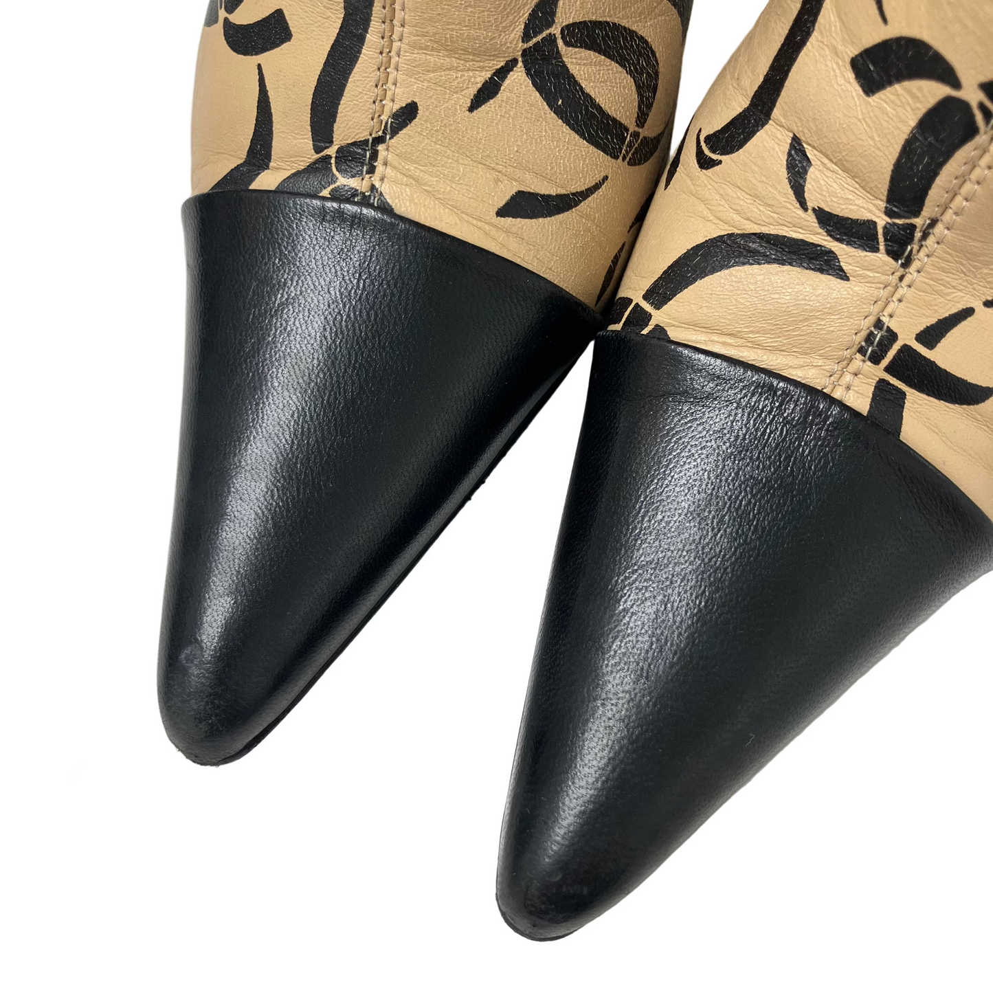 Chanel * Beige Bicolor Short Boots Shoes #35 1/2C