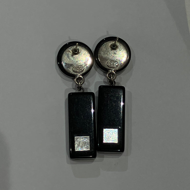 Chanel Piercing Dangle Earrings Silver Black 01P