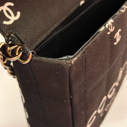 Chanel 2000-2001 Black Canvas COCO East West Choco Bar Shoulder Bag