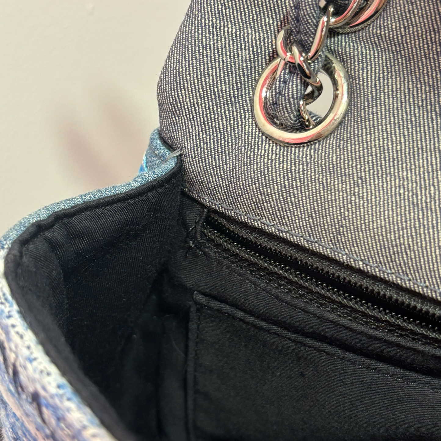 Chanel 2015-2016 Blue Tweed Patchwork Single Flap Shoulder Bag