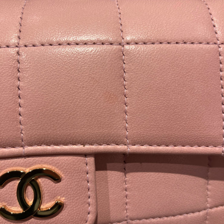 Chanel 2004-2005 Pink Lambskin Choco Bar Camellia Shoulder Bag